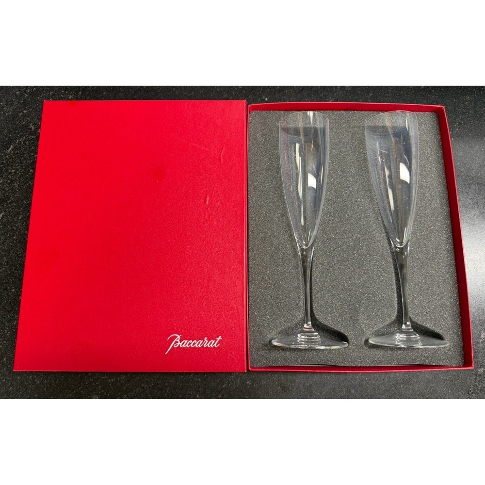 Baccarat France Dom Perignon Crystal Champagne Flutes Pair 9.25" Box 310235